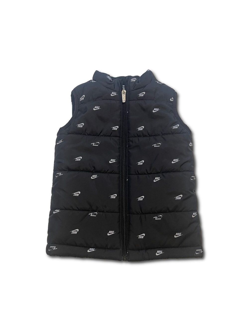 Nike Kids Black Puffer Vest All-Over Logo Print Size 3/4